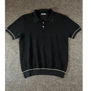PJ Paul Jones Polo Shirt Mens XL Black Textured Knit Golf Performance Preppy